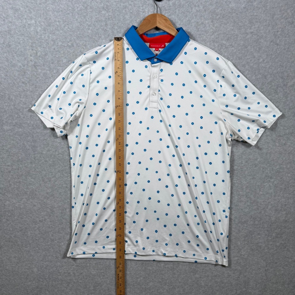 Redvanly Mens XL Golf Polo Shirt White Blue Floral Daisy Print Performance Short - Picture 6 of 11